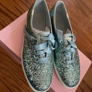 Kate Spade Glitter Ribbon Lace Sneakers in Blue
